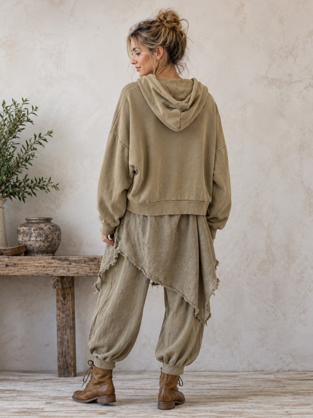 Zara Oversized Boxy Pullover Hoodie In Light Olive Green Size Small - Picture 2 of 5